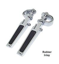 FOOT PEGS Highway Pegs Rubber Inlay CLAMP-ON 1&quot; &amp; 1-1/4&quot; CHROME HARLEY &amp;... - $29.45