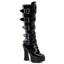 PLEASER ELECTRA-2042 Women&#39;s Black Patent 5&quot; Stack Heel Platform Knee High Boots - £84.69 GBP