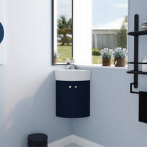 Corner Bathroom Vanity Sink Combo for Small Space Wall Mounted Cabinet Set - £205.72 GBP
