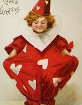 Valentines Day Postcard Clown Red Suit Hearts Unsigned Ellen Clapsaddle Unused - £36.07 GBP