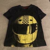 Boys child t shirt black size 6 7 with yellow helmet graphic - £3.05 GBP