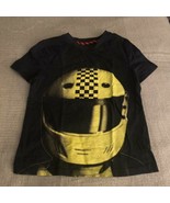 Boys child t shirt black size 6 7 with yellow helmet graphic - £3.07 GBP