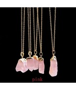 Natural Crystal Pink Quartz Stone Pendant Women Irregular Necklace Breat... - £10.98 GBP