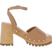 Steve Madden Ocala Tan Leather Ankle Strap Squared Open Toe Studded Wood 7.5 - £35.56 GBP