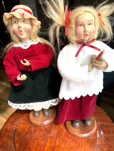 2 Vintage Christmas Carolers Girl With Ponytails Holding Candle - £15.66 GBP