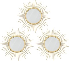 Cityelf 3 Set Gold Sunburst Mirrors For Wall Decor Metal Mirrors Small Mirror - £29.97 GBP