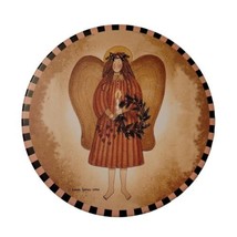 Vintage Linda Spivey Angel Wreath Candle Art 5.5&quot; Round Tin 1996 Decor Container - £11.72 GBP