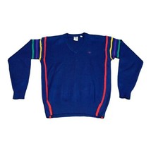 Vintage Ocean Pacific Blue Rainbow Striped V Neck Sweater Small Y2K Retro Surfer - £66.17 GBP