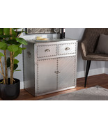 Nadra French Industrial Silver Metal 2-Door Accent Storage Cabinet - $5,635.47 MXN
