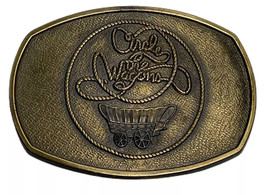 Vintage Western Belt Buckle Circle The Wagon Cowboy Rustic Pioneers Sign... - £12.33 GBP