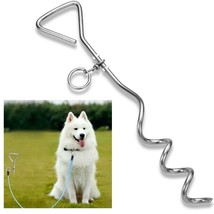 16&quot; Chrome Heavy Duty Dog Tie Out Stake Spiral Metal Screw Yard Ground S... - £19.97 GBP