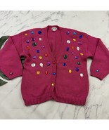 Victoria Jones Womens Vintage 80s Chunky Cardigan Sweater Size M Pink Gems - $541.26 MXN