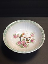 Vintage Serving Bowl Floral &amp; Bird Design w/Green Trim Germany 9&quot;--KD-D10 - $8.07