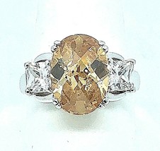 Yellow Cubic Zirconia Solitaire Ring Real Solid .925 Sterling Silver 7.0g Size 9 - £38.75 GBP