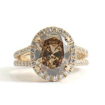 Authenticity Guarantee 
GIA Oval Brown Diamond Split Shank Halo Engagement Ri... - £10,787.30 GBP