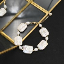 White Rectangular Natural Tahitian Baroque Pearls Woman Adjustable Bracelet Fash - £28.89 GBP