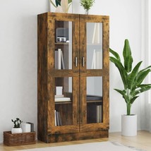 Industrial Rustic Smoked Oak Wooden Tall Cabinet Cupboard Storage Display Glass - £150.53 GBP