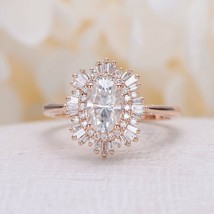 7x5mm Oval Cut Simulated Diamond Halo Engagement Ring 14K Rose Gold Plat... - $90.03