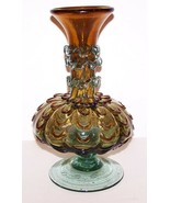 GORGEOUS MURANO BLOWN ART GLASS GREEN &amp; AMBER DRAPE &amp; APPLIED GLASS 10 1... - €124,68 EUR