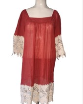 Umgee USA Size M Boho Crotchet Lace Sheer Dress Gauze Flare Sleeves Pumpkin - £14.00 GBP