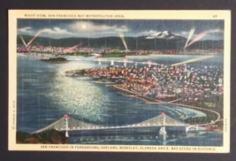 Aerial View San Francisco California CA at Night Linen Piltz UNP Postcard c1940s - £7.96 GBP
