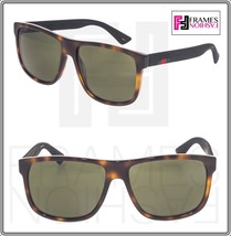 GUCCI STRIPE 0010 Black Rubber Tortoise Green Square Unisex Sunglasses GG0010 - £149.56 GBP