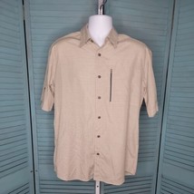 Split Button Up Collared Shirt ~ Sz M ~ Yellow &amp; Beige ~ Short Sleeve - £17.58 GBP