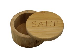 Natural Bamboo Salt Cellar Box Swivel Locking Magnetic Lid Kitchen Organ... - $12.86