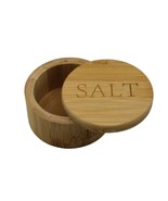 Natural Bamboo Salt Cellar Box Swivel Locking Magnetic Lid Kitchen Organ... - $12.86