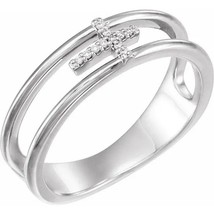 Sterling Silver Double Shank Open Space Diamond Cross Ring - £199.03 GBP