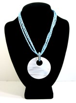  NECKLACE MOP SHELL PENDANT Imitation Turquoise Blue Seed Beads with BOX... - $28.70