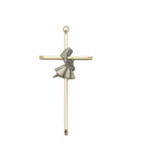 8&quot; Brass Wall Cross With Centered Pewter First Communion Girl - £24.35 GBP
