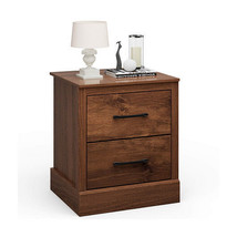 Wood Compact Floor Nightstand with Storage Drawers-Rustic Brown - Color: Rustic  - £83.36 GBP