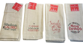 Christmas Kitchen Dish Towels Set of 4 Khaki Cheer Assorted Sayings Tea 15x25 - £14.23 GBP