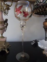 Tall 15 1/2&quot; Wine Glass Floating Candle, Handpainted with Leaves [*BAR] - £41.01 GBP