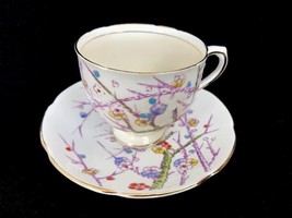Vtg Stanley England Bone China Teacup Saucer Floral Branches Lavender Mu... - £18.64 GBP