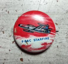 Vintage F-94C Starfire Jet Aircraft Pinback Button Pin 1950s Red Made in... - $5.23