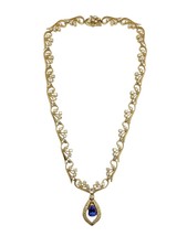 2.30 Carat Pear Shape Tanzanite and Diamond Necklace 14K Yellow Gold 16 Inches - £5,929.57 GBP