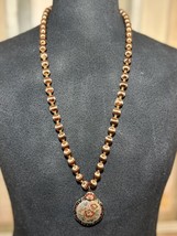 Vtg Puffy Double Sided Cloisonné Flower Butterfly Pendant Bead Chain Necklace - £18.33 GBP