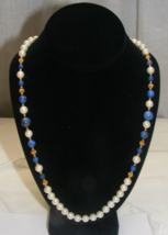 Vintage Pearl Necklace Gold Beads Blue Lapis Design for Dillard&#39;s New 16-F - $645.41 MXN