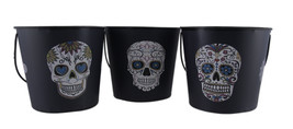 Scratch &amp; Dent Navy Blue DOD Sugar Skull Set of 3 Metal Buckets - £13.17 GBP