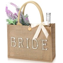 Wedding Bride Bag Natural Jute Bride Tote Bag With Ribbon Bride Gift Bag With Ha - £23.54 GBP