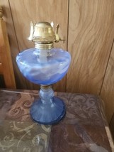 Vintage Oil Lamp Glass Blue Shade   No Glass Chimney Has Wick - $32.66