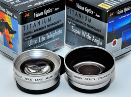 Vision Optics Titanium 0.5X Wide Angle &amp; 2X Telephoto AF Video Lenses New in Box - £14.15 GBP