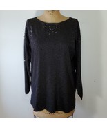 JM Collection Sweater Black Sequin Silver Glitter Boat Neck Long Sleeve ... - £27.85 GBP