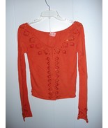 Da-Nang Ladies Long Sleeved Top w/Beads &amp; Sequins Rust Cropped Size Small  - $34.00