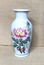 Hand Painted Chrysanthemum Flower White Ceramic Vase - £11.81 GBP