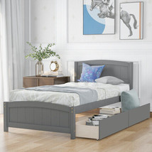 Twin Size Platform Bed With Two Drawers, Gray - £253.51 GBP