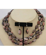 Multi-Stand Zebra Jasper Puffed Oval Beads and Onyx Beads Necklace and e... - $102.57 CAD