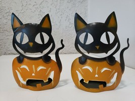 Halloween Black Cat Silhouette Tin Cut Out Decor Candle votive Stand Pai... - $7.70